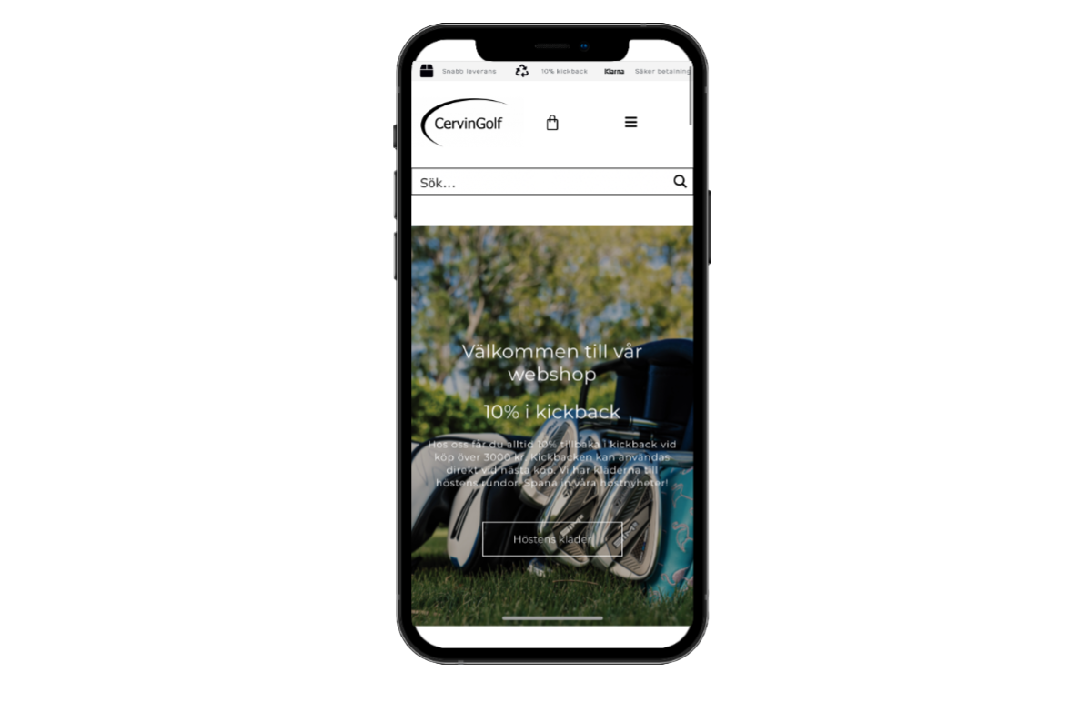 Cervingolfs hemsida på en Iphone